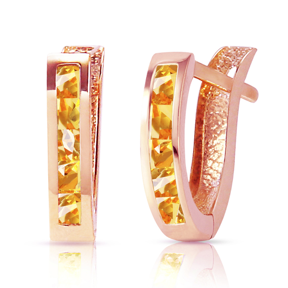 14K. SOLID GOLD OVAL HUGGIE EARRING WITH CITRINES (Rose Gold) - Picture 2 of 3